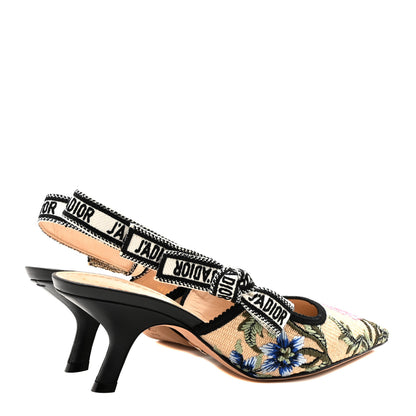 Christian Dior Ribbon Petites Fleurs Embroidered J'Adior Slingback Pumps 37.5 Straw Multicolor 5 of 9