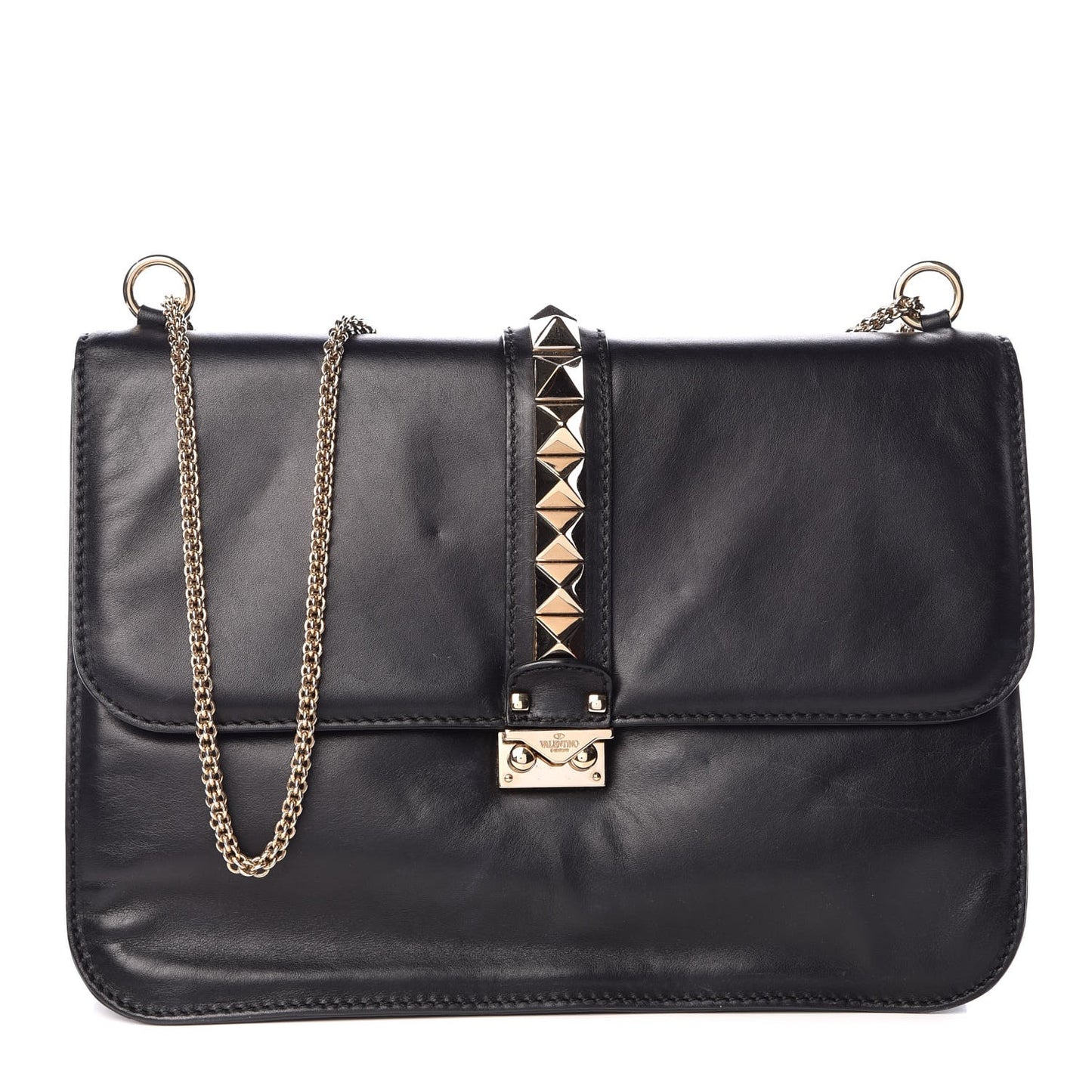 Vitello Extra Large Glam Lock Rockstud Flap Black