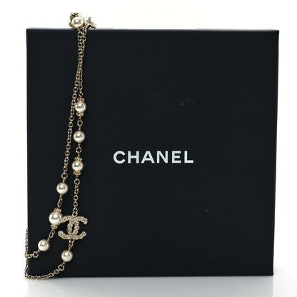 Chanel Pearl Crystal CC Lace Camellia Short Necklace Gold 5 of 5