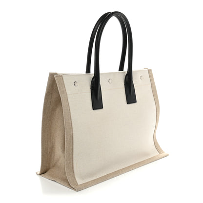 Saint Laurent Linen Calfskin Small Rive Gauche Tote Optic White 3 of 11