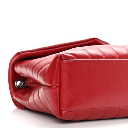 Saint Laurent Calfskin Y Quilted Monogram Small Loulou Chain Satchel Lipstick Red 8 of 11