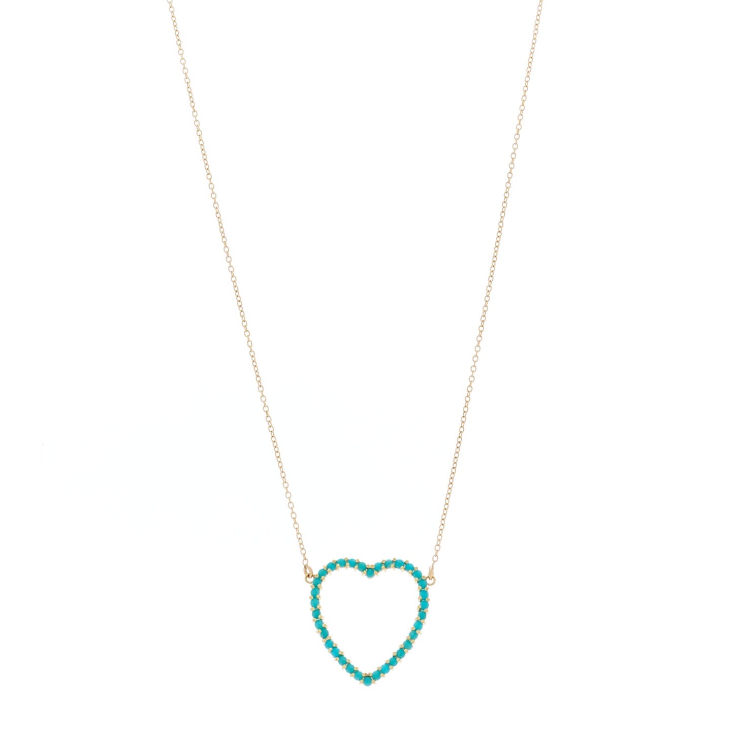 18K Yellow Gold Turquoise Open Heart Pendant Necklace