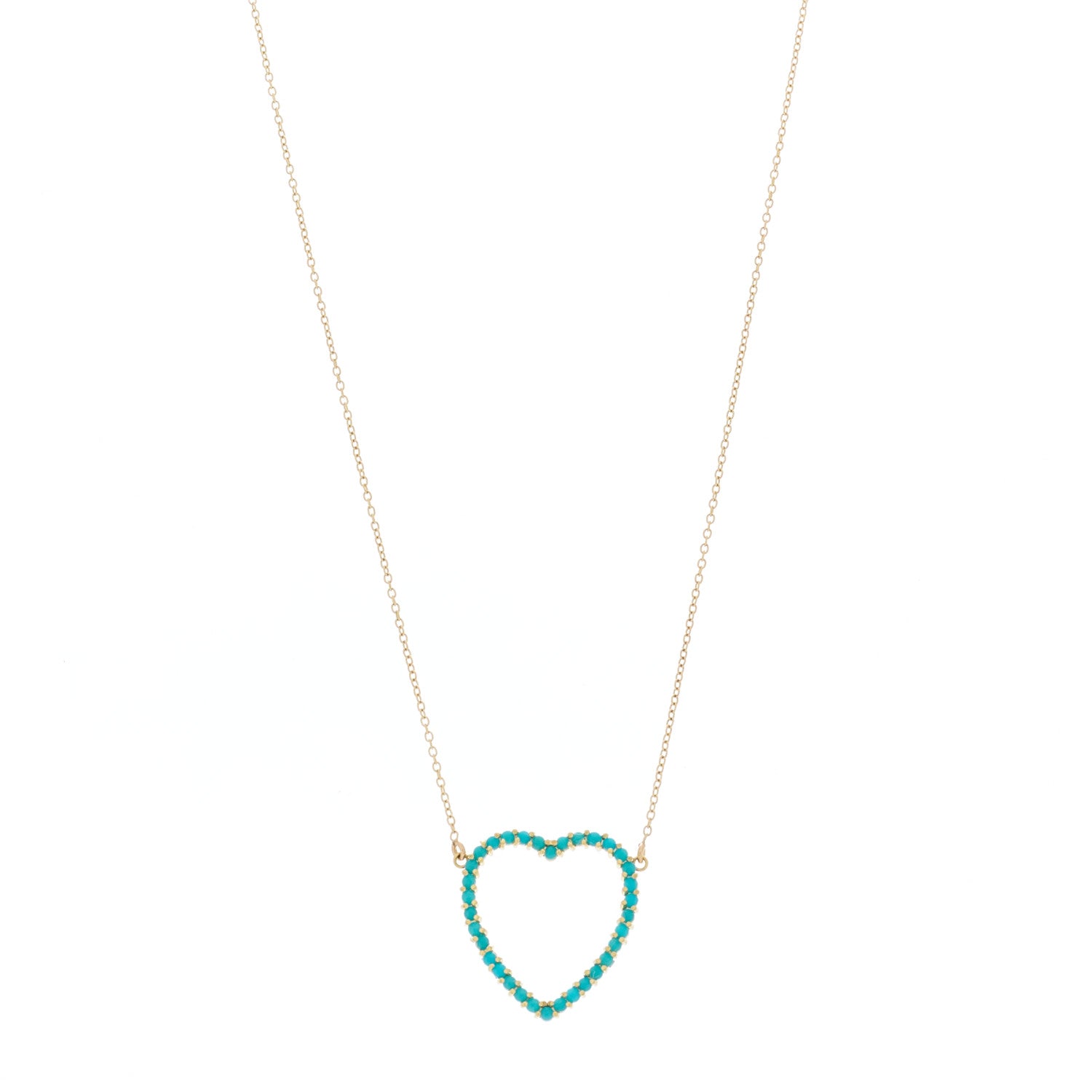 Jennifer Meyer 18K Yellow Gold Turquoise Open Heart Pendant Necklace 1 of 5