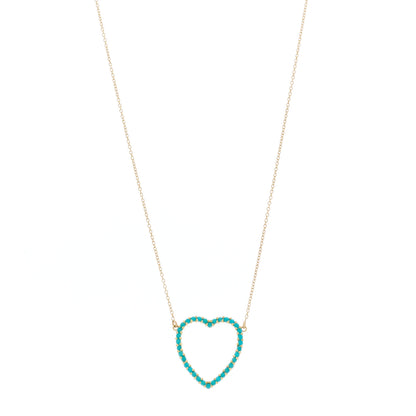 Jennifer Meyer 18K Yellow Gold Turquoise Open Heart Pendant Necklace 1 of 5