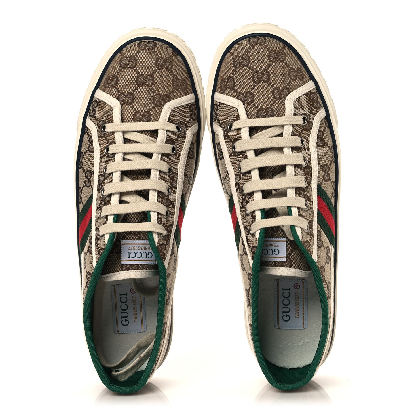GG Monogram Web Mens 1977 Tennis Sneakers 11 Beige Ebony Mystic White Vert