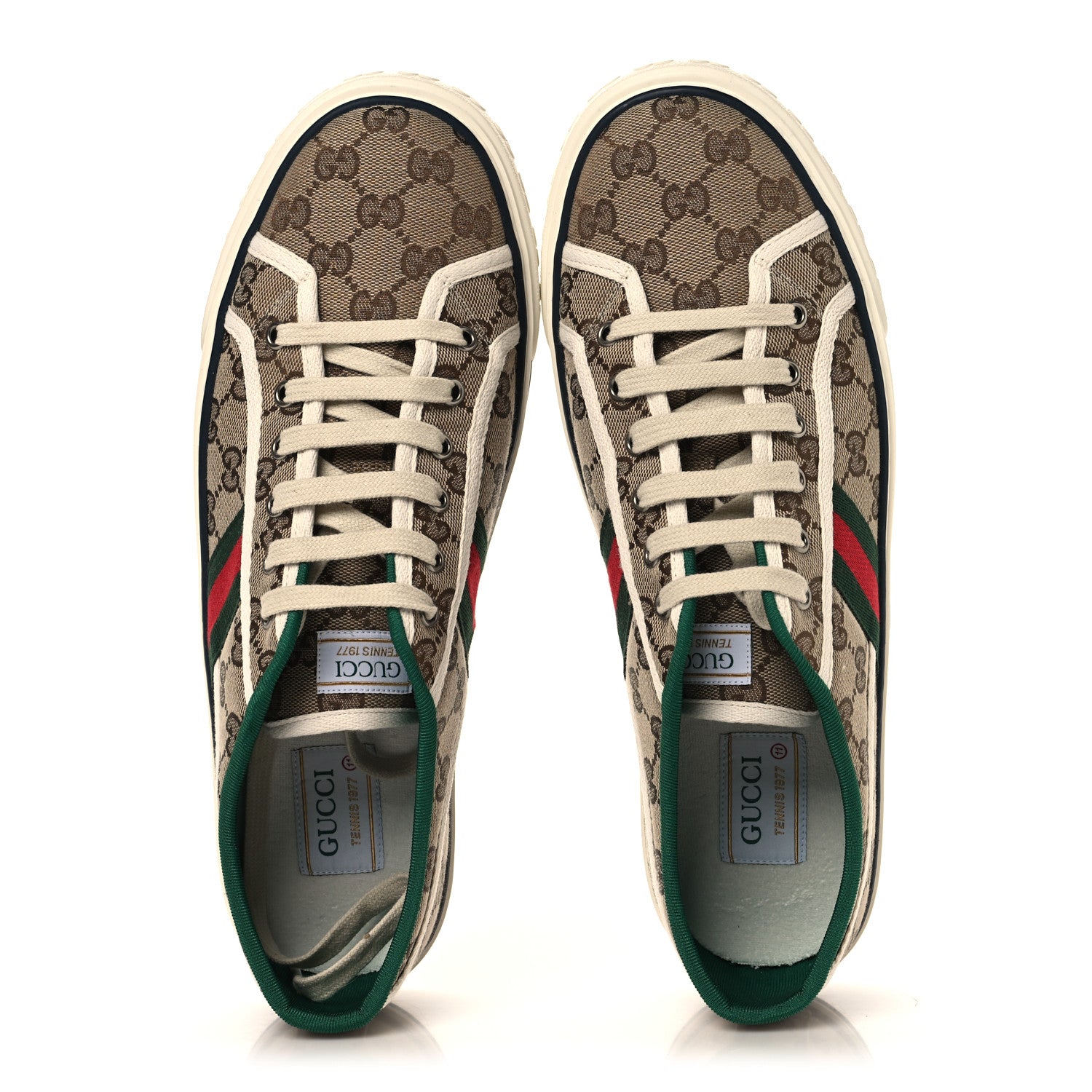Gucci GG Monogram Web Mens 1977 Tennis Sneakers 11 Beige Ebony Mystic White Vert 2 of 8