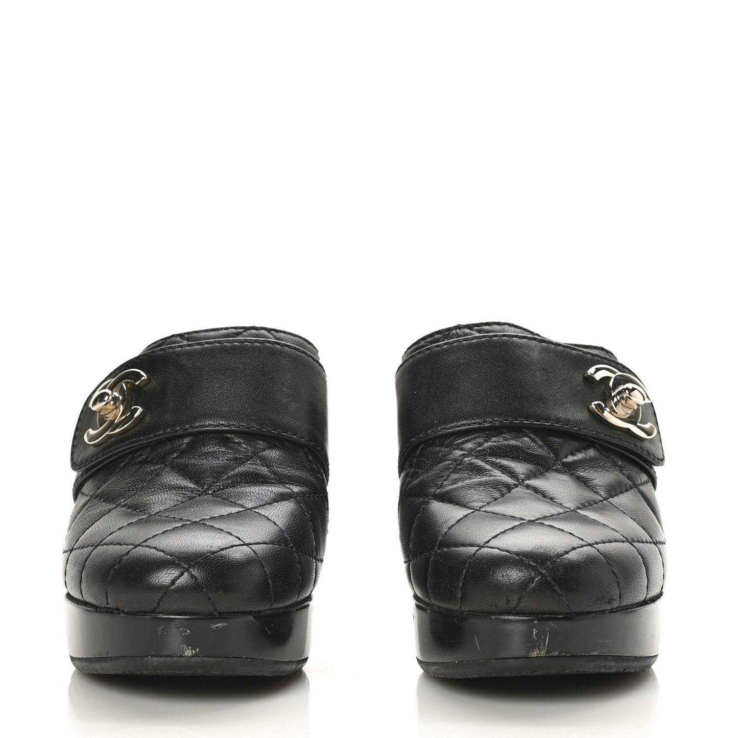 Lambskin Quilted CC Turn Lock Clogs 35.5 Black
