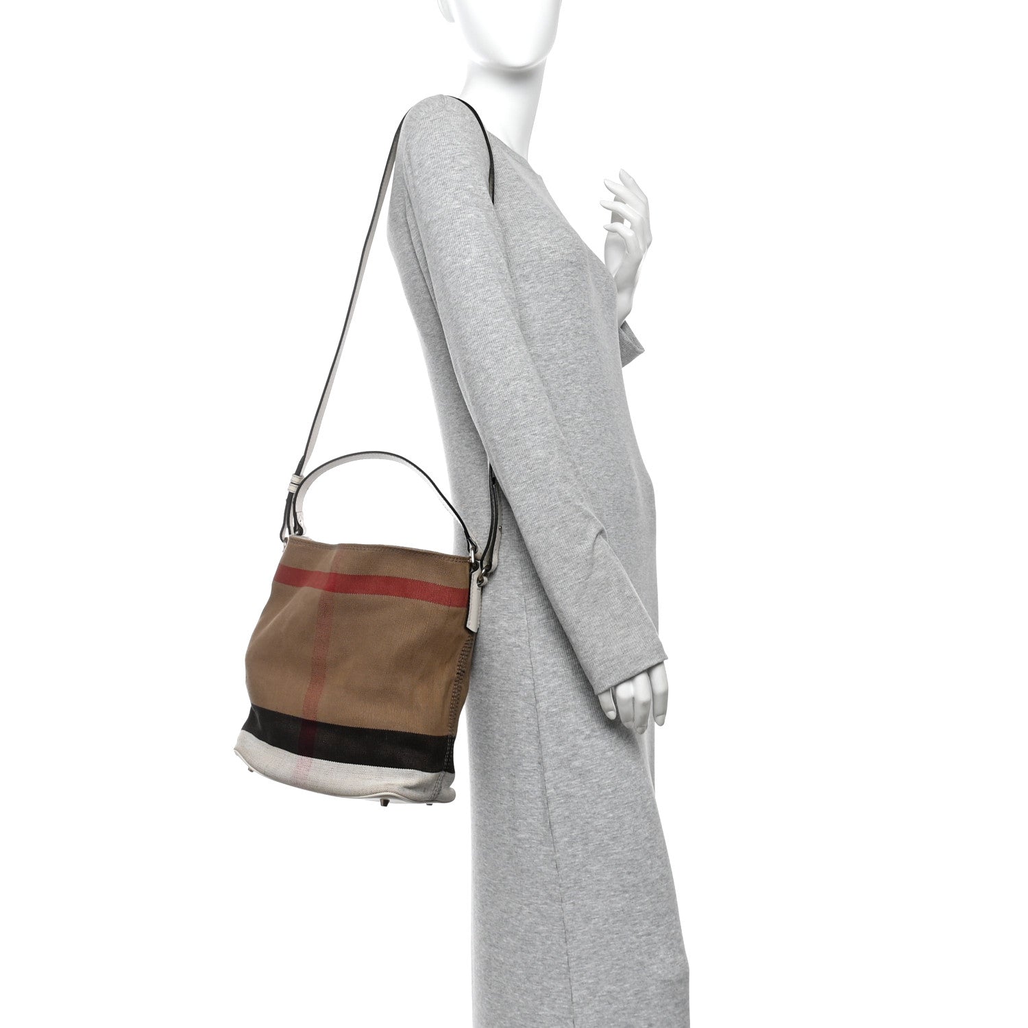 Burberry Canvas Mega Check Small Ashby Hobo White 2 of 12
