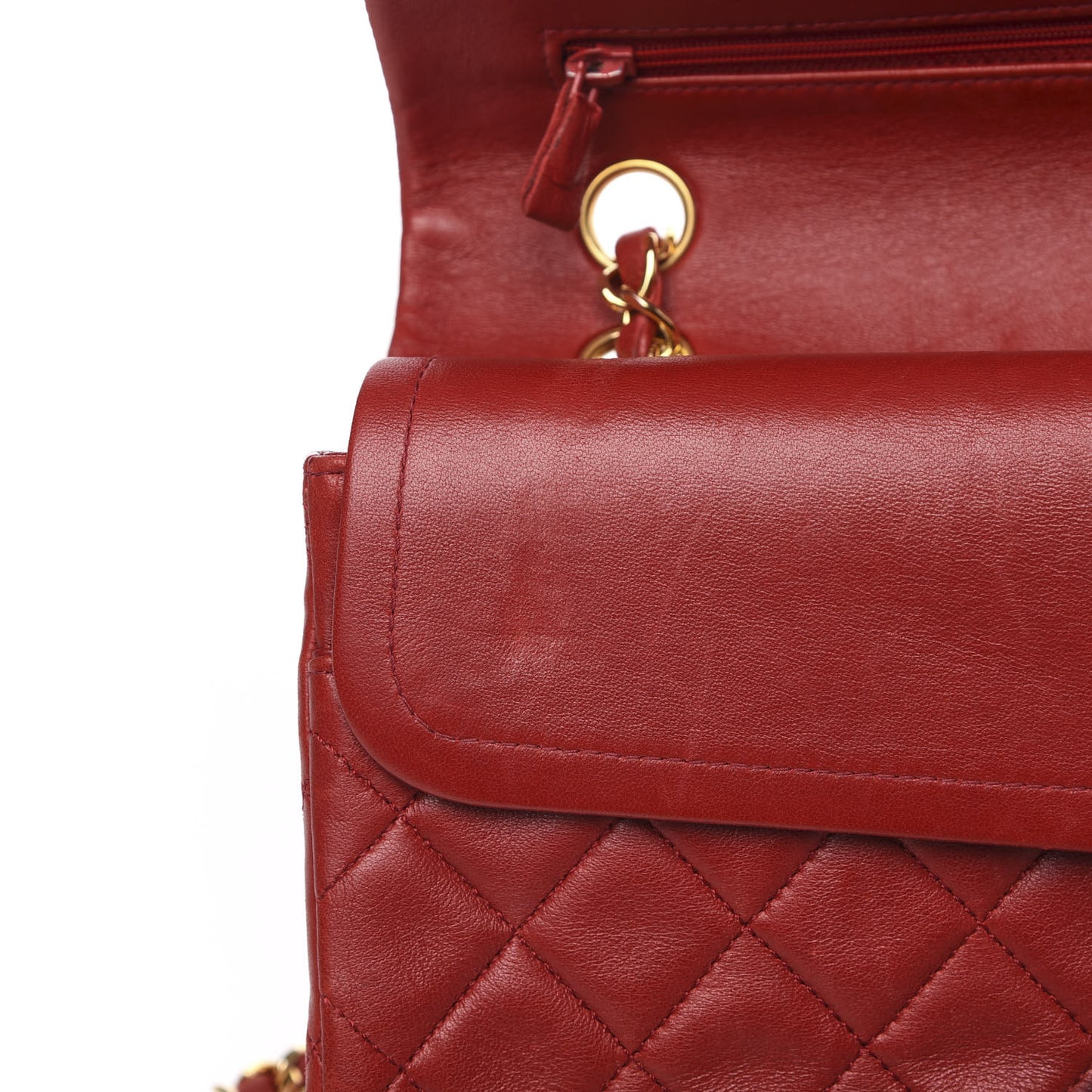 Lambskin Quilted Medium Double Flap Red
