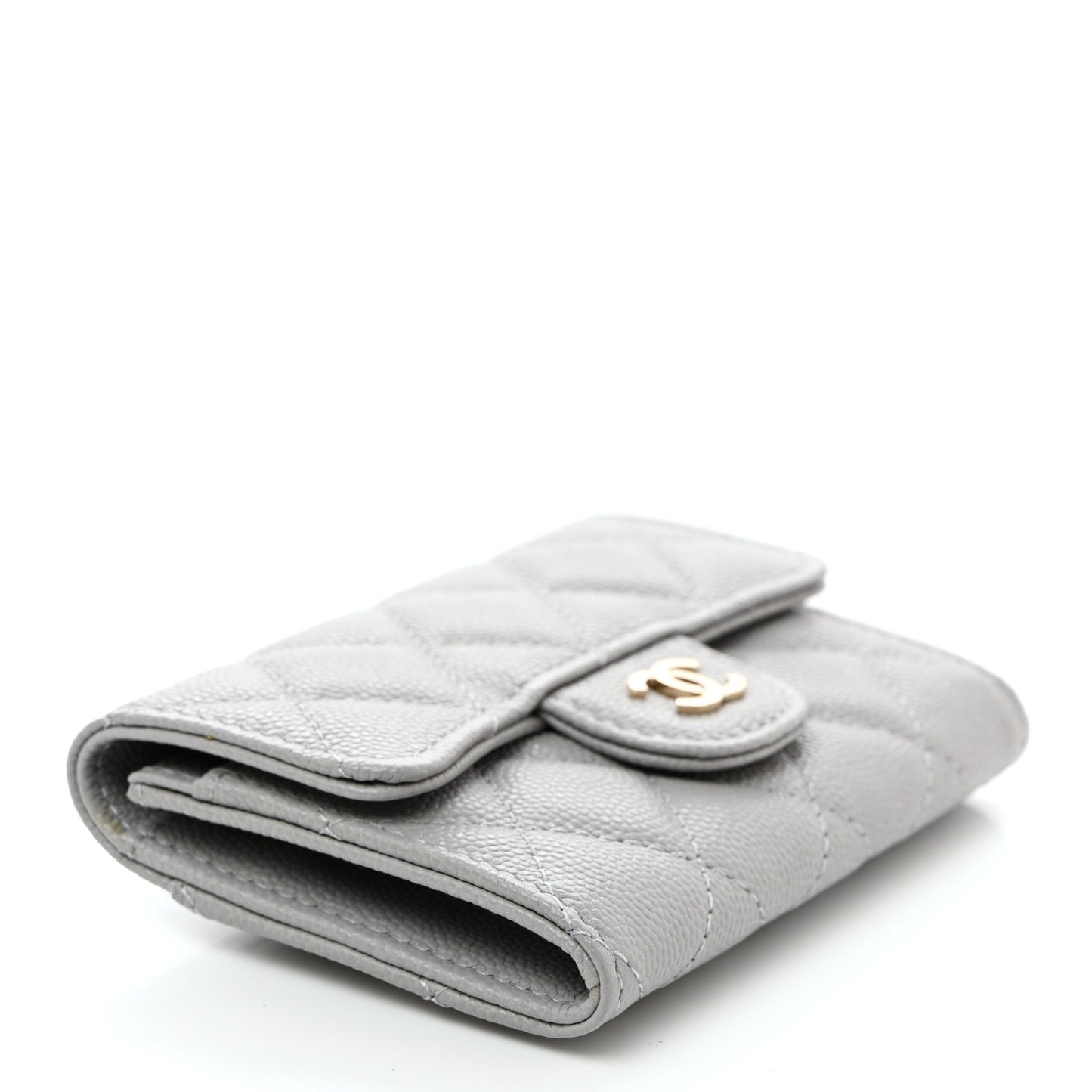 Caviar Quilted Flap Card Holder Wallet Dark Grey
