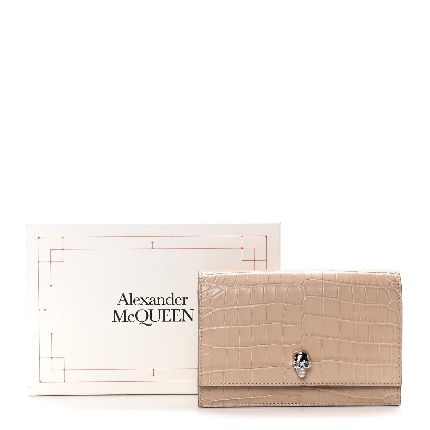 Alexander McQueen Calfskin Crocodile Embossed Skull Mini Crossbody Bag Beige 10 of 10