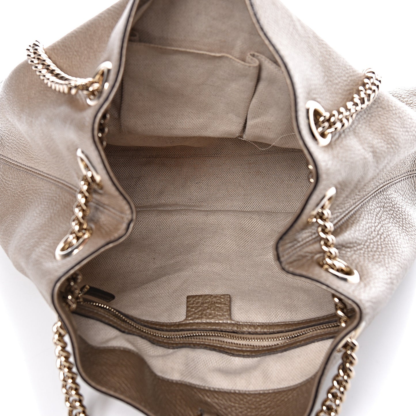 Metallic Pebbled Calfskin Medium Soho Chain Shoulder Bag Golden Beige