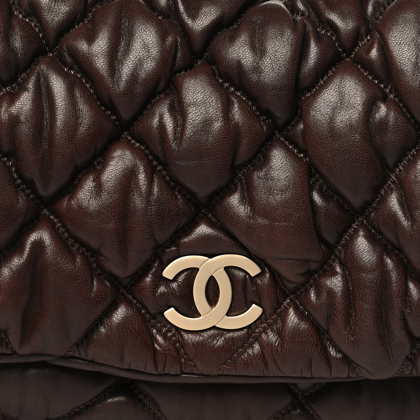 Lambskin Bubble Quilt Accordion Flap Dark Brown