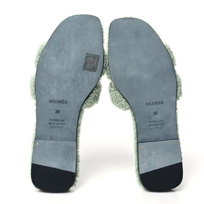 Hermes Woolskin Oran Sandals 38 Vert D’Eau 5 of 7
