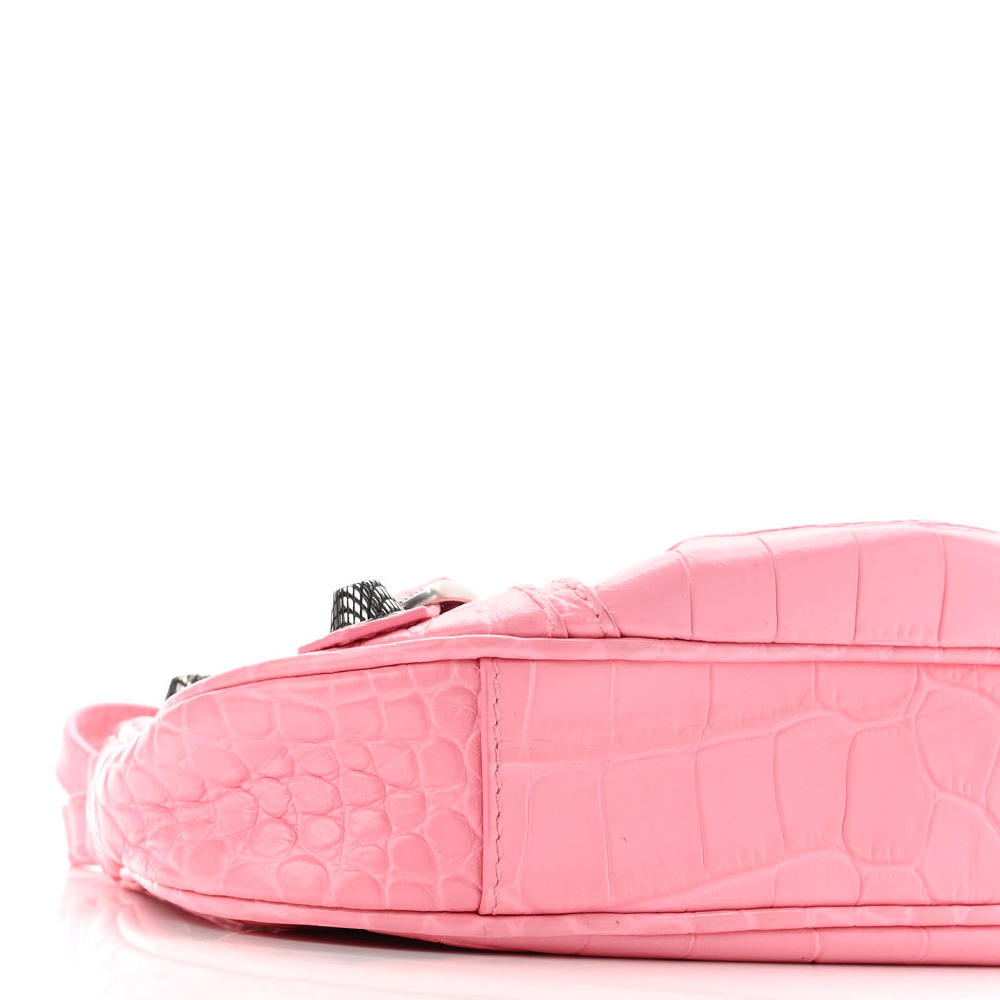 Extra Supple Calfskin Crocodile Embossed Le Cagole Mini Purse With Chain Sweet Pink