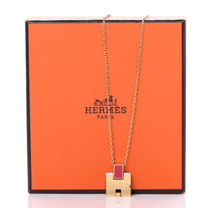 Hermes Gold Plated Lacquered Eileen Pendant Necklace Rose Extreme 5 of 5