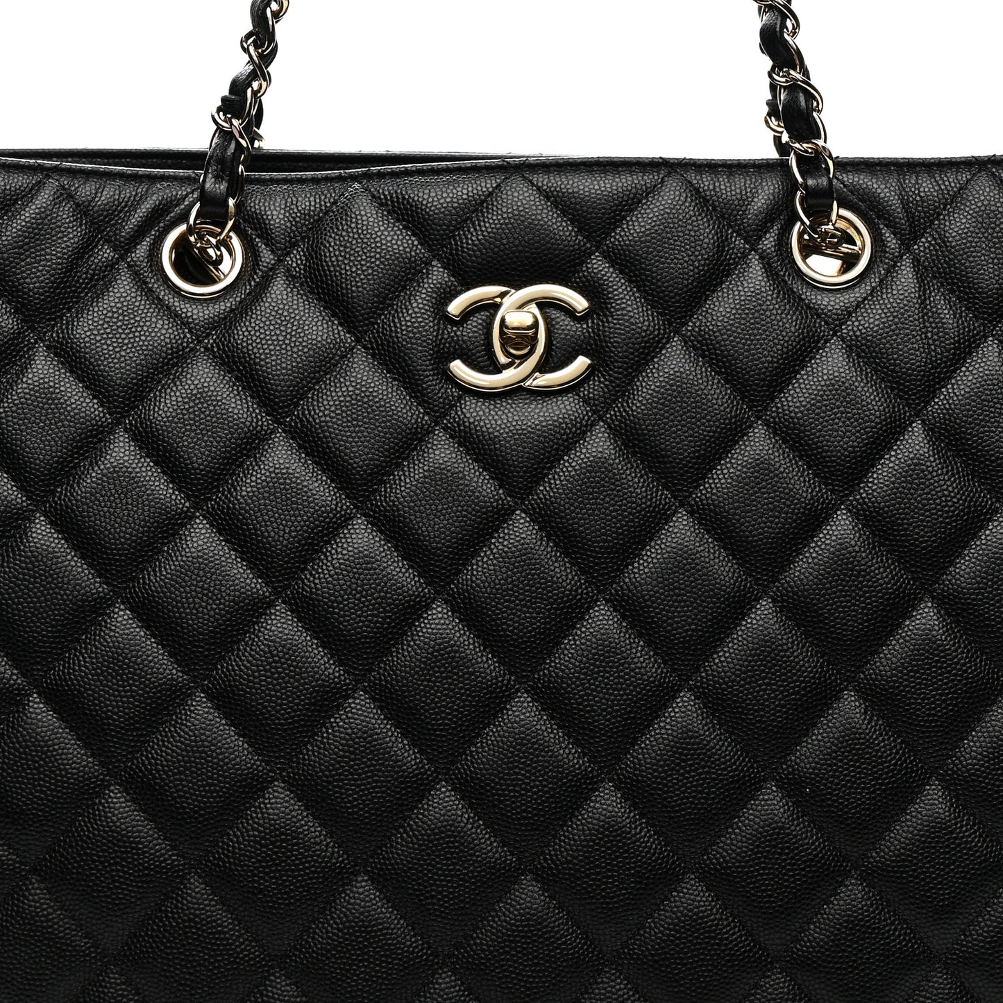 Caviar Quilted Large Shopping Tote Black