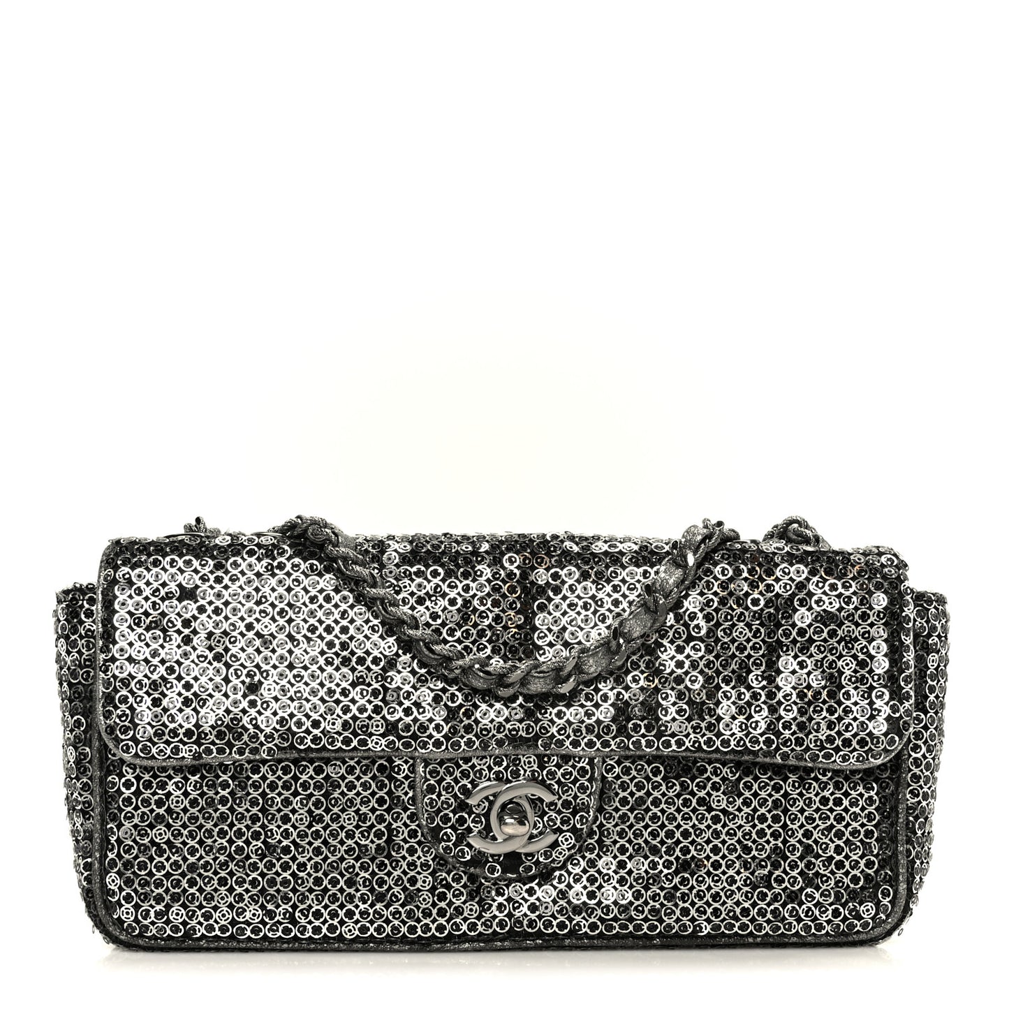 Sequin East West Flap Dark Silver