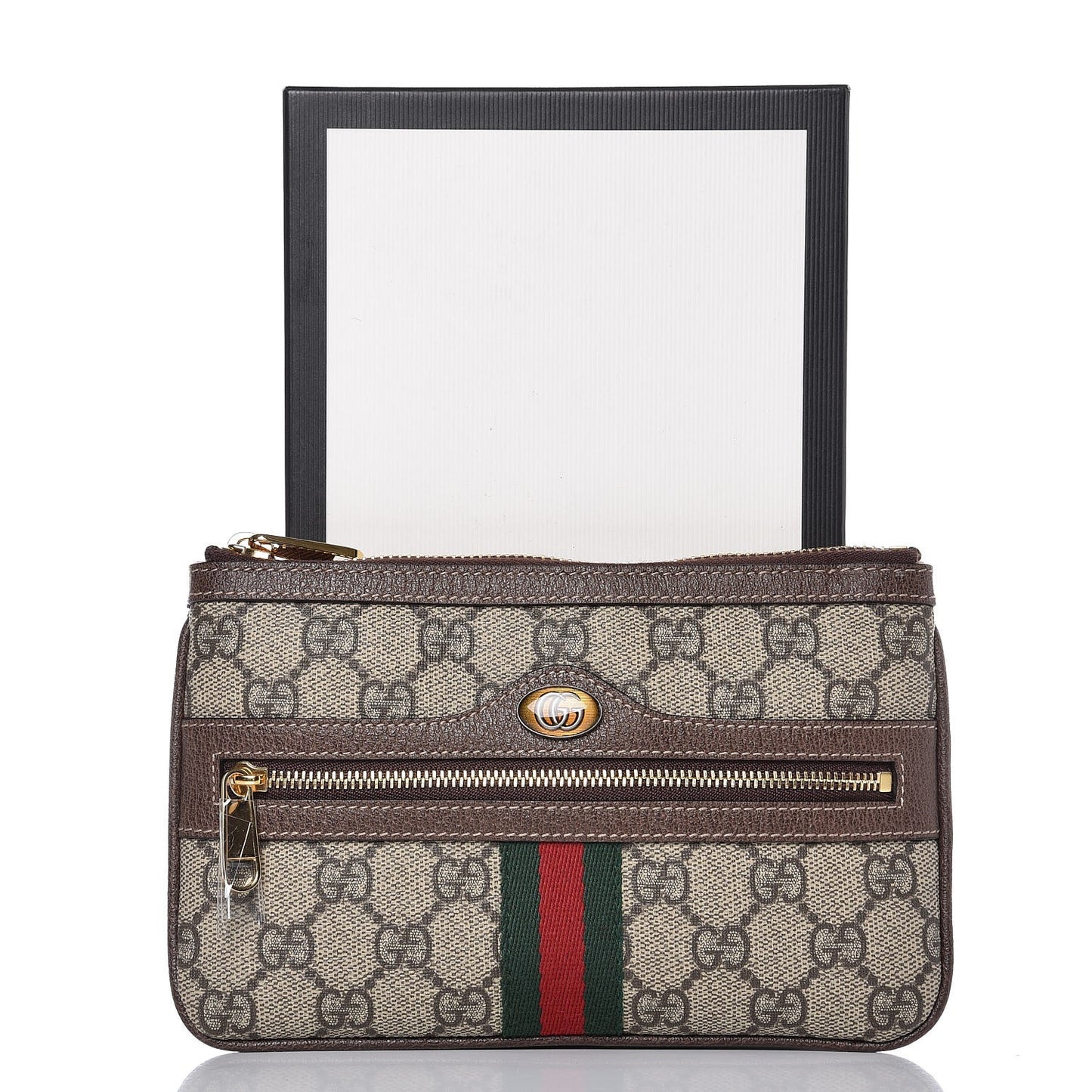 GG Supreme Monogram Web Small Ophidia Pouch Clutch Beige New Acero