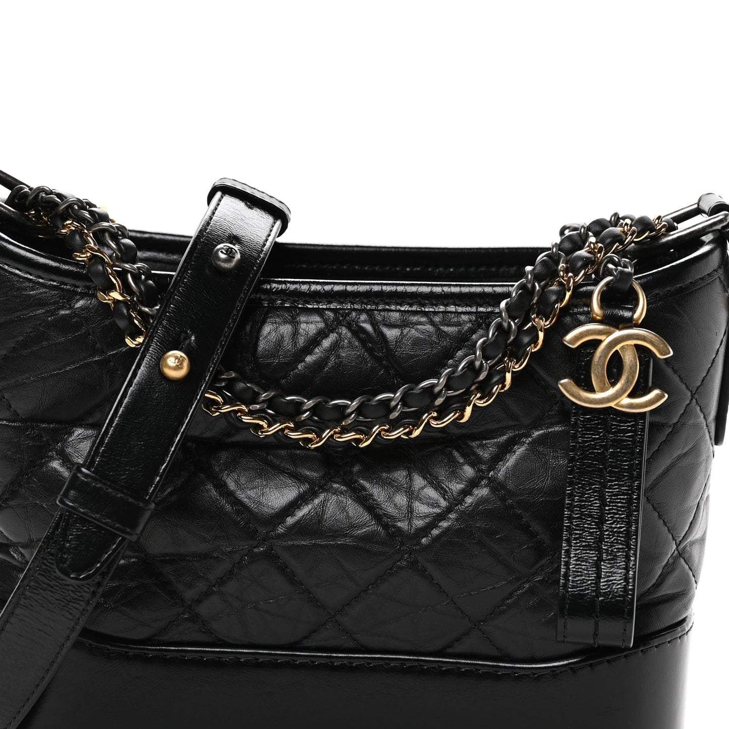 Aged Calfskin Quilted Small Gabrielle Hobo Black