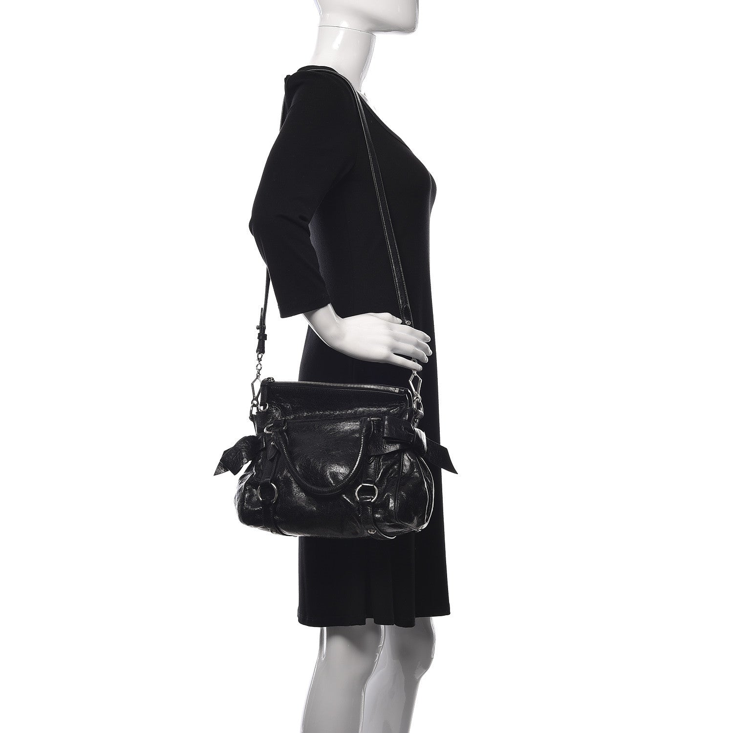 Miu Miu Vitello Lux Mini Bow Bag Black 3 of 11