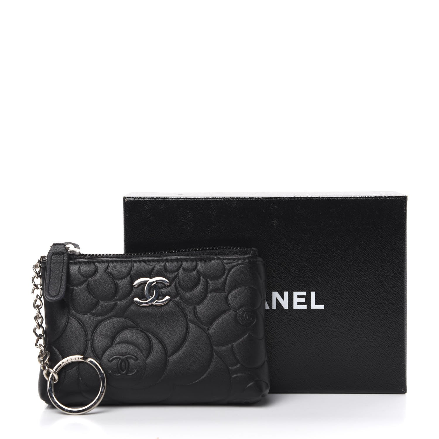 Chanel Lambskin Camellia Embossed Key Holder Case Black 8 of 8