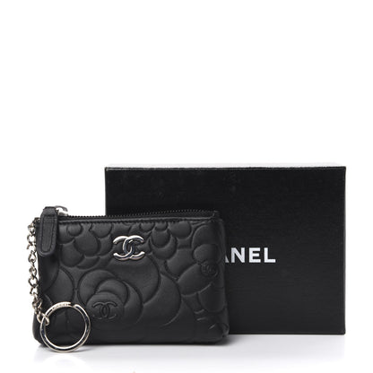 Chanel Lambskin Camellia Embossed Key Holder Case Black 8 of 8