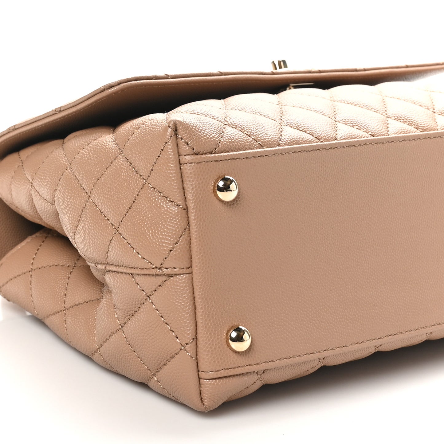 Caviar Quilted Small Coco Handle Flap Beige