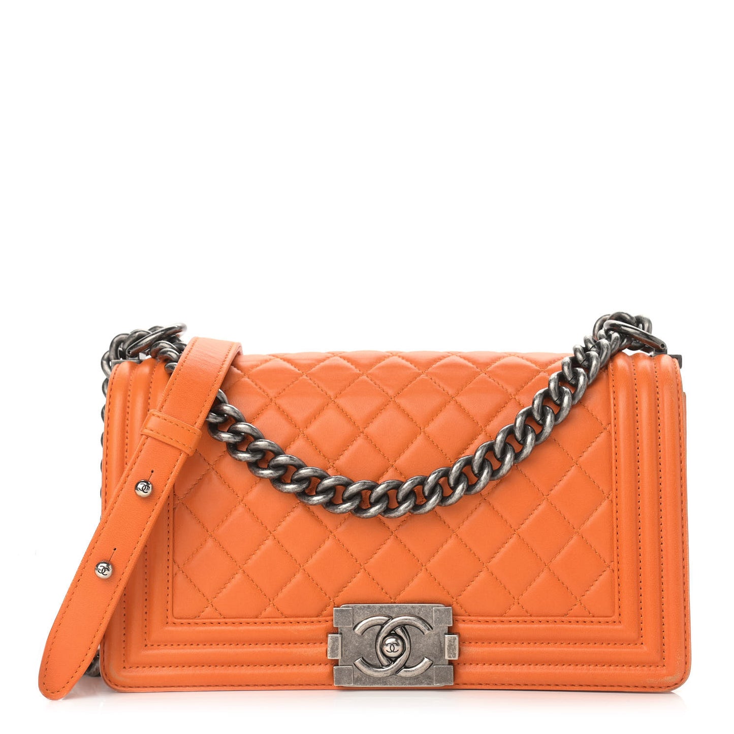 Lambskin Quilted Medium Boy Flap Orange