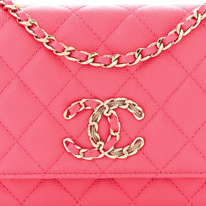 Chanel Caviar Quilted French New Wave Chain CC Wallet On Chain WOC Pink 8 of 11