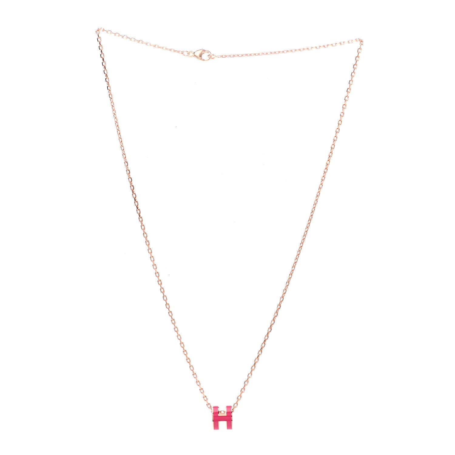 Hermes Lacquered Gold Mini Pop H Pendant Necklace Rose Extreme 3 of 8