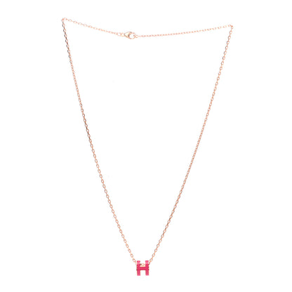 Hermes Lacquered Gold Mini Pop H Pendant Necklace Rose Extreme 3 of 8