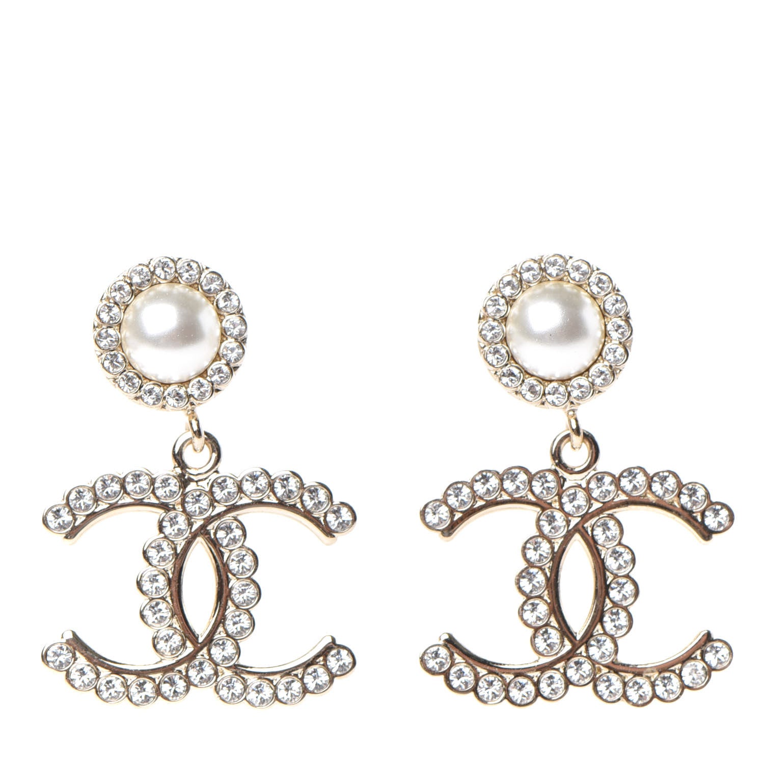 Chanel Crystal Pearl Bow-tiful CC Drop Earrings Gold 1 of 4