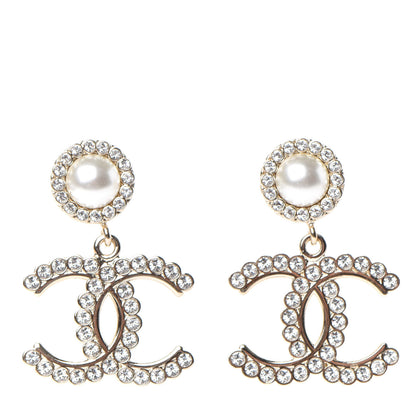 Chanel Crystal Pearl Bow-tiful CC Drop Earrings Gold 1 of 4