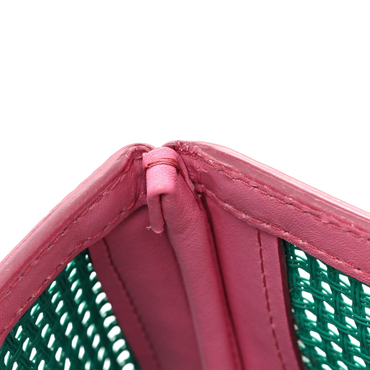 Woven Raffia Calfskin Large Miss Sicily Satchel Green Pink