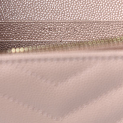 Saint Laurent Grain De Poudre Matelasse Chevron Monogram Chain Wallet Pale Pink 7 of 11