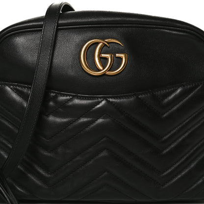 Gucci Calfskin Matelasse Medium GG Marmont Chain Shoulder Bag Black 14 of 27