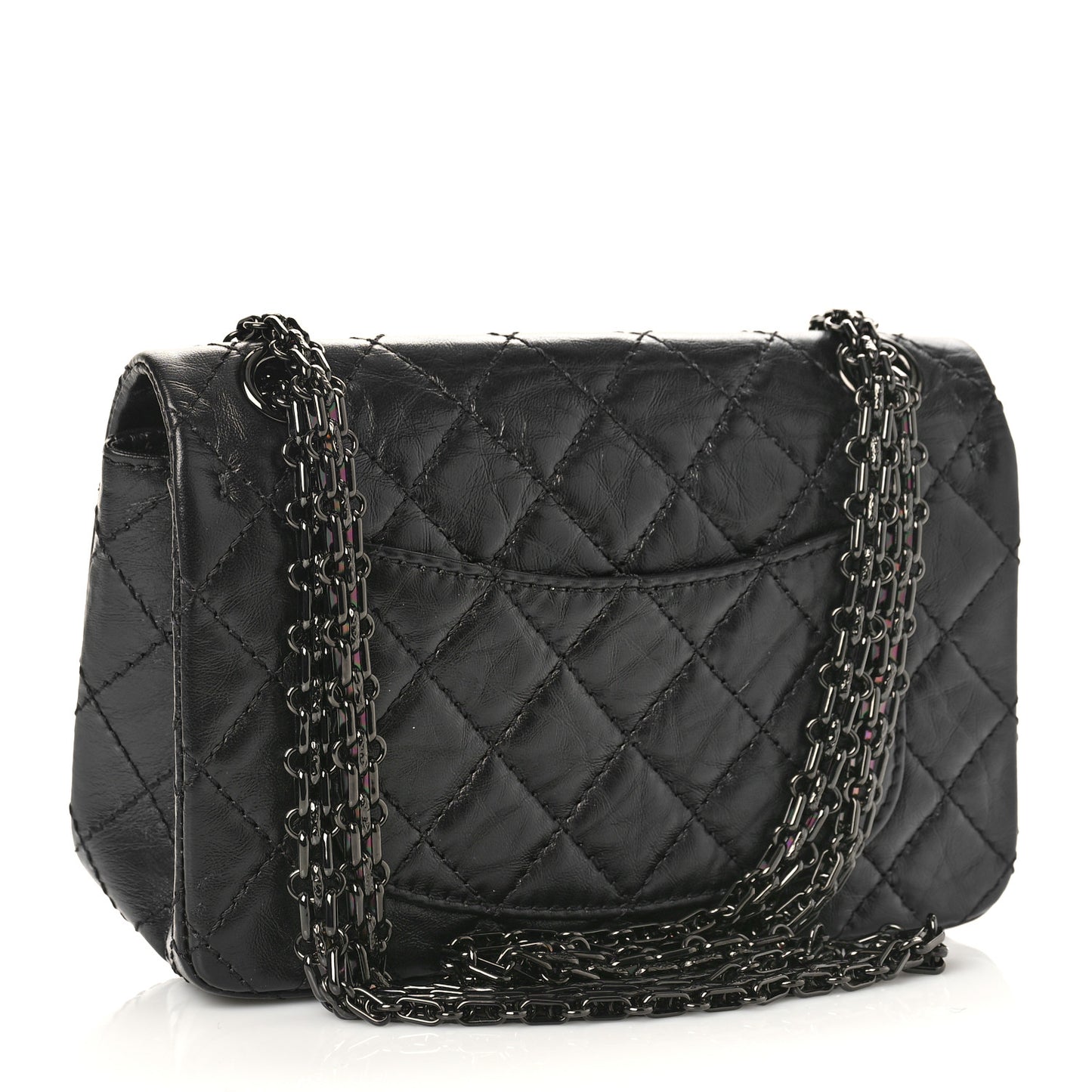 Aged Calfskin Quilted 2.55 Reissue Mini Flap So Black