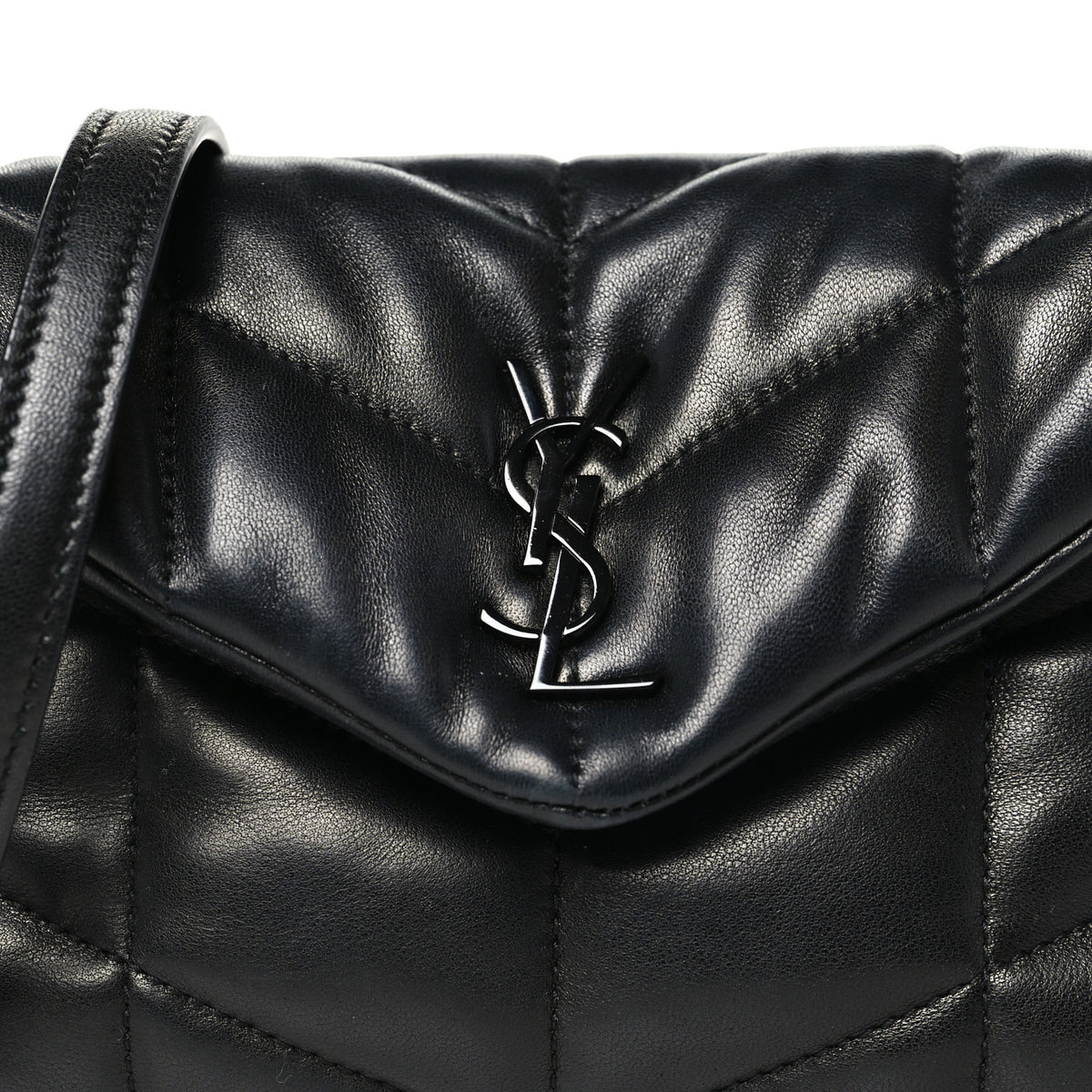 Lambskin Quilted Toy Loulou Puffer Monogram Monochrome Chain Satchel Black