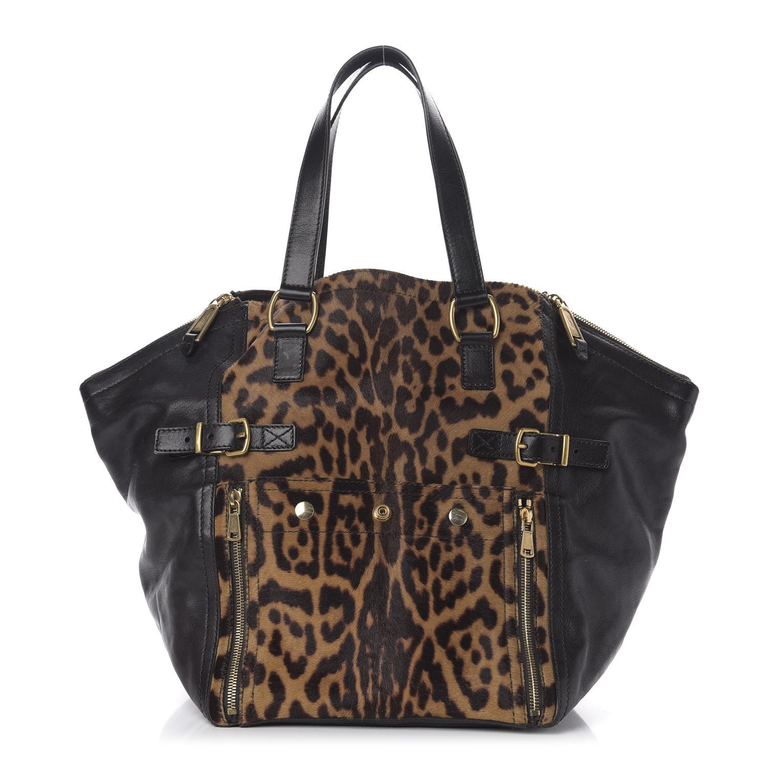 Saint Laurent Calfskin Leopard Print Pony Hair Medium Downtown Tote Dark Brown 1 of 10
