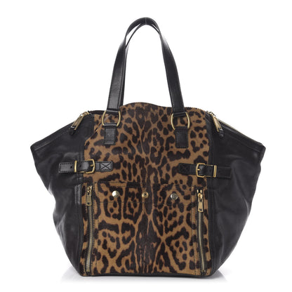 Saint Laurent Calfskin Leopard Print Pony Hair Medium Downtown Tote Dark Brown 1 of 10