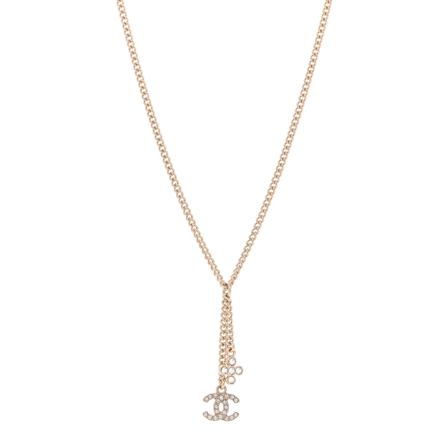 Crystal Flower CC Lariat Necklace Gold