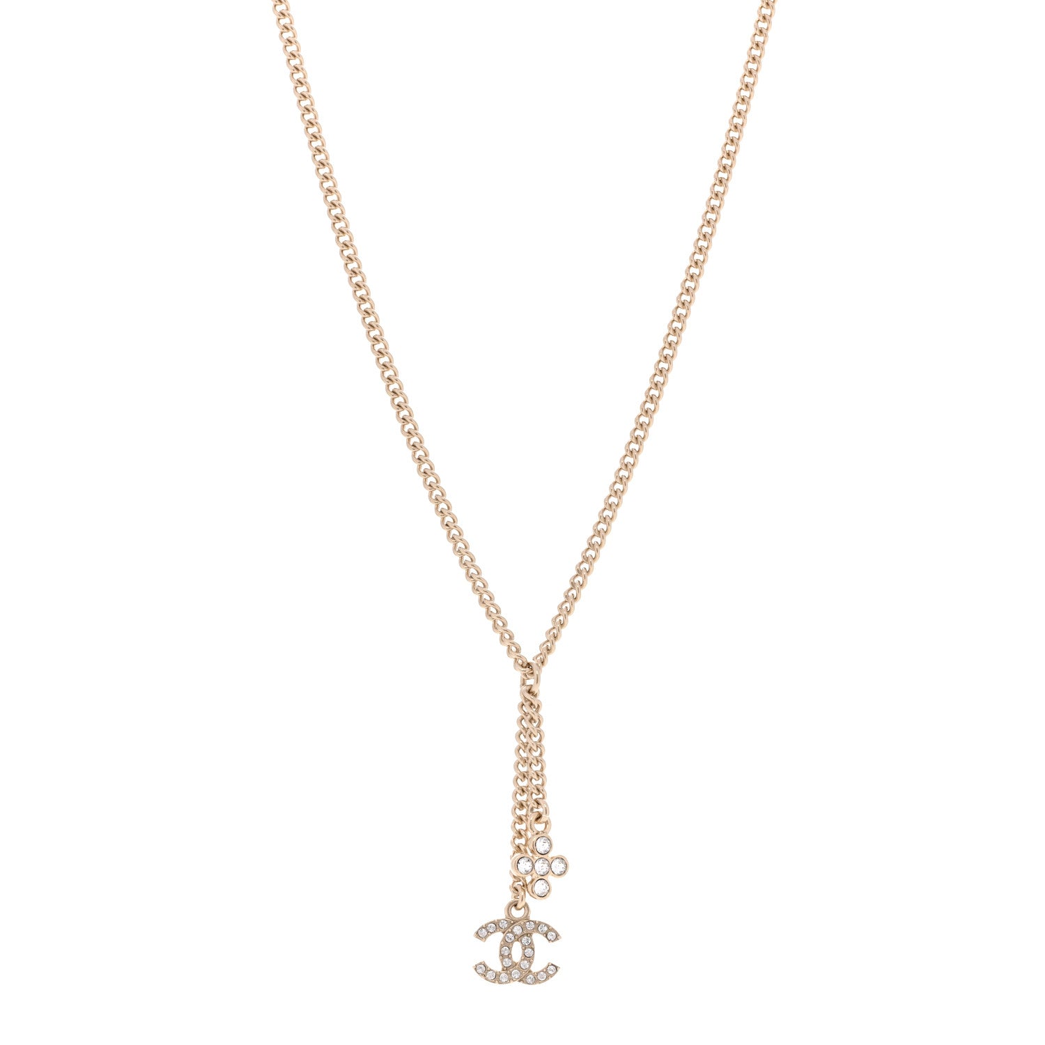 Chanel Crystal Flower CC Lariat Necklace Gold 1 of 7