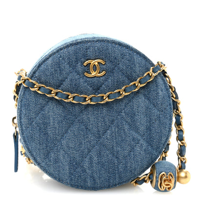 Chanel Denim Quilted Round Pearl Crush Clutch With Chain Blue 1 of 10
