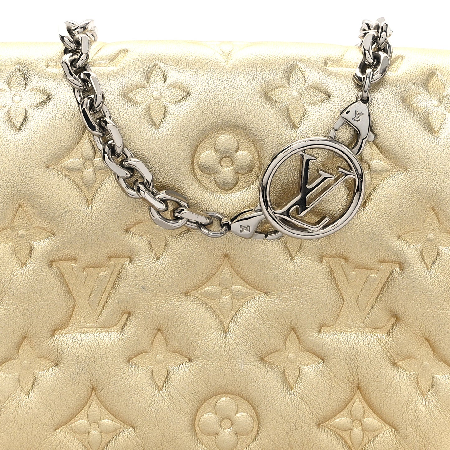 Metallic Lambskin Embossed Monogram Pochette Coussin Gold