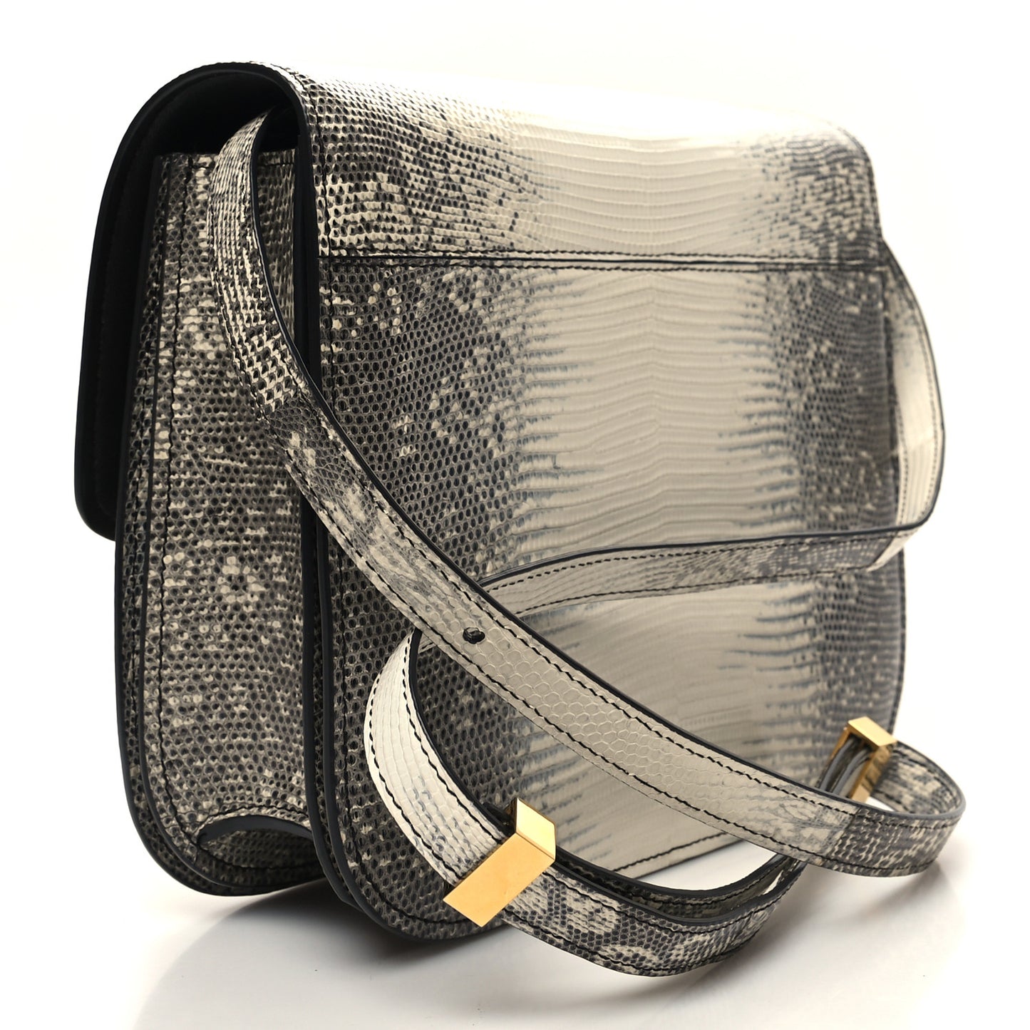Lizard Medium Classic Box Flap Bag Natural