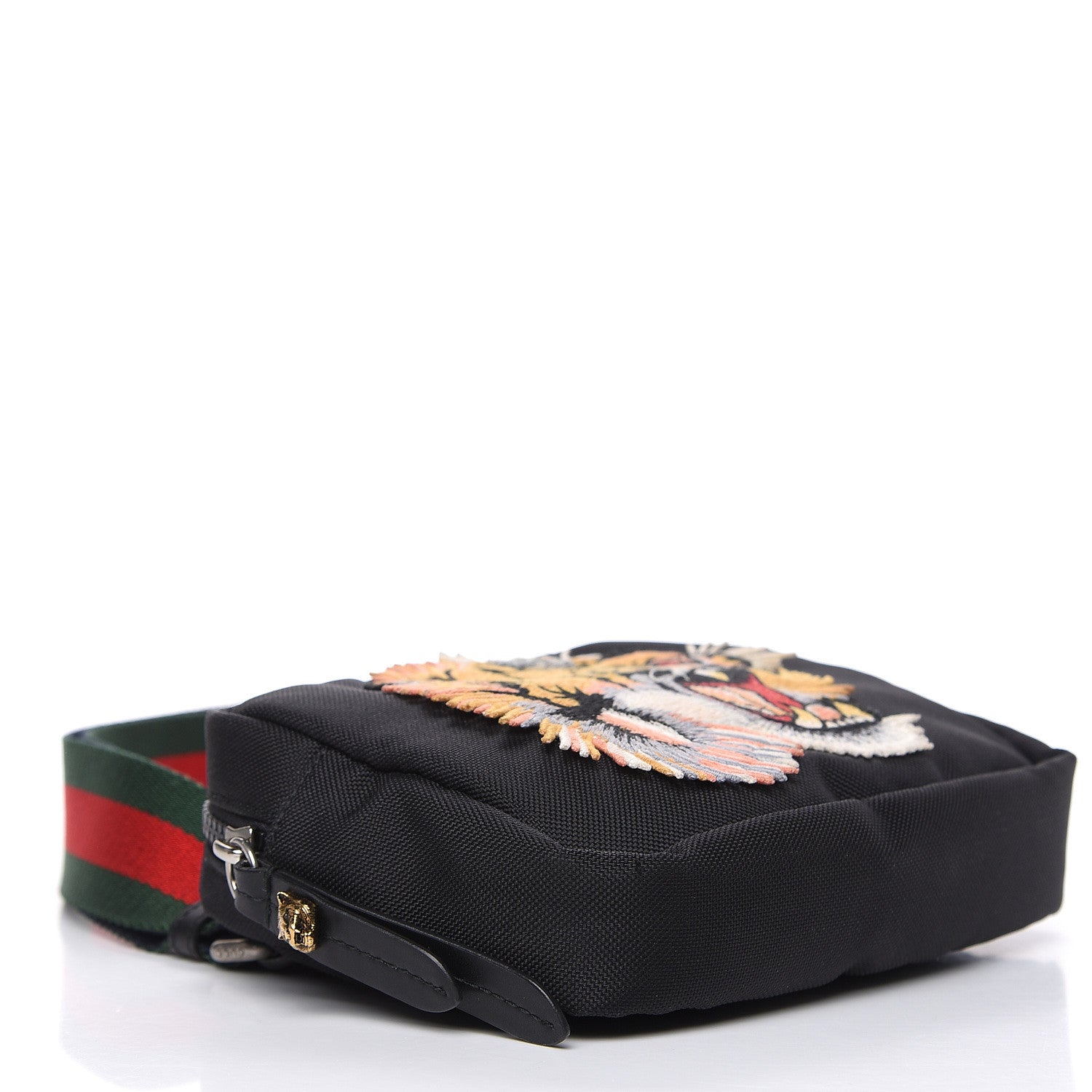 Gucci Canvas Web Tiger Embroidered Messenger Bag Black 4 of 9