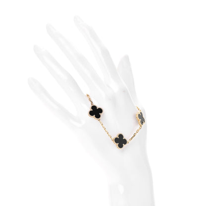 Van Cleef & Arpels 18K Yellow Gold Black Onyx 5 Motifs Vintage Alhambra Bracelet 2 of 7