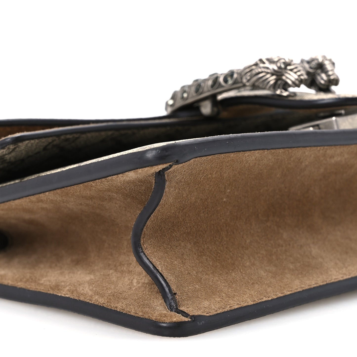 GG Supreme Monogram Suede Crystal Small Dionysus Shoulder Bag Beige Ebony Taupe