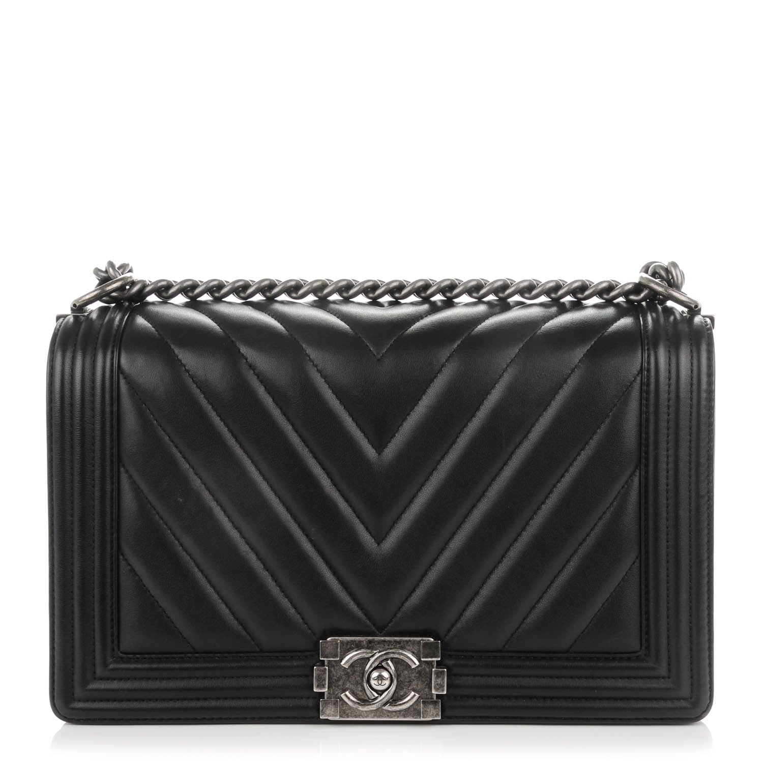 Chanel Calfskin Chevron Quilted Medium Boy Flap Black 1 of 8